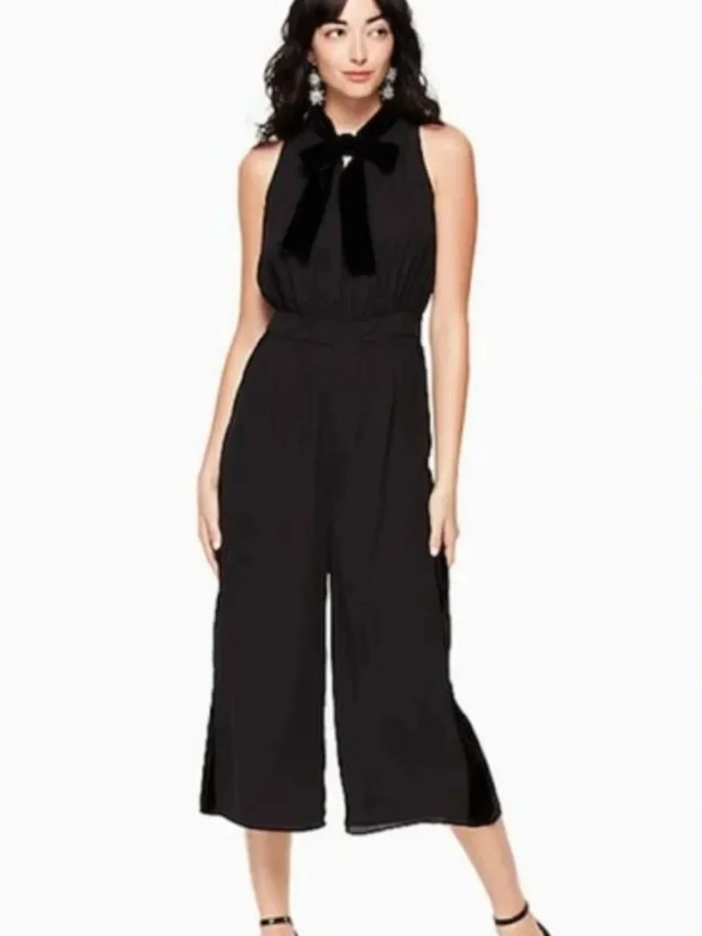 KATE SPADE Sleeveless Bow-Tie Wide-Leg Jumpsuit in Black NWT SIZE 10